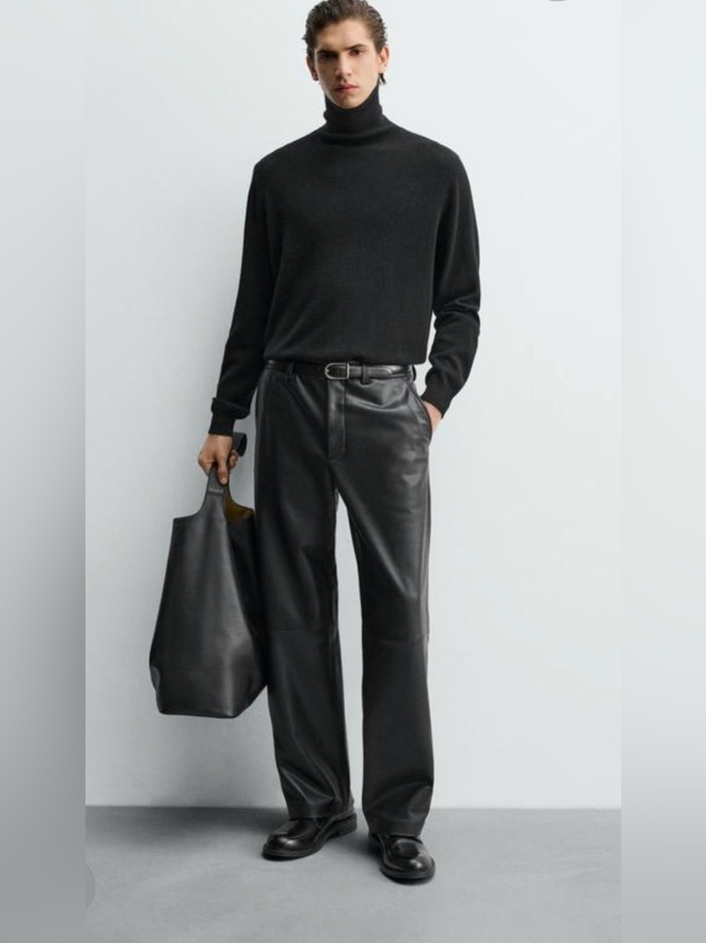 NWOT. Zara Man Black Faux Leather Flared Fit Pants. Size 32.